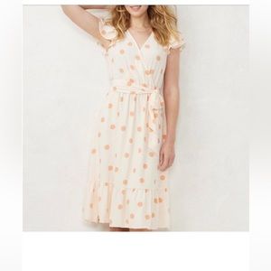Lauren Conrad dress size 3x‎ light peach polka dot summer midi dress 🧡
